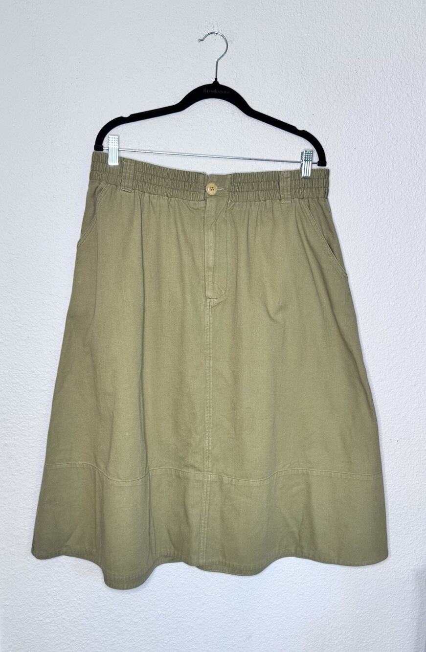 Sea New York Skirt Size XL Army Green Elastic Waist Pockets 100% Cotton Midi